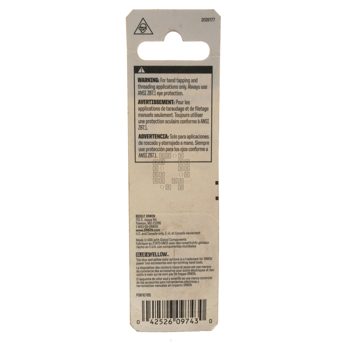 Irwin Hanson 9743 M12 - 1.50mm Metric Right Hand RH High Carbon Steel HCS 1" Hex Die Package Back
