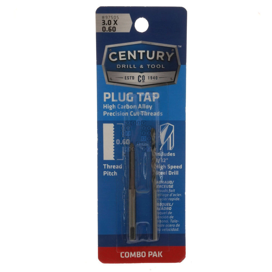 Century Drill & Tool 97505 M4-0.60mm High Carbon Alloy Plug Tap & 3/32 HSS Drill Bit Combo Pack