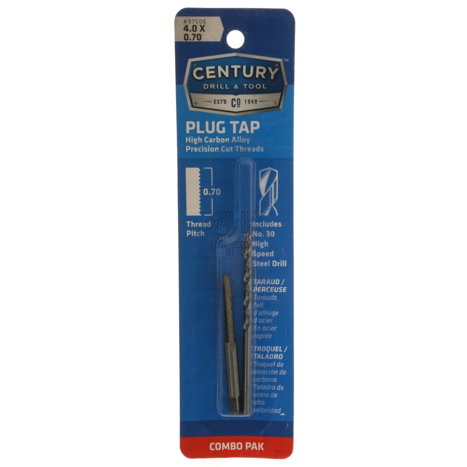 Century Drill & Tool Corp 97506 M4-0.70mm High Carbon Alloy Plug Tap & #30 HSS Drill Bit Combo Pak