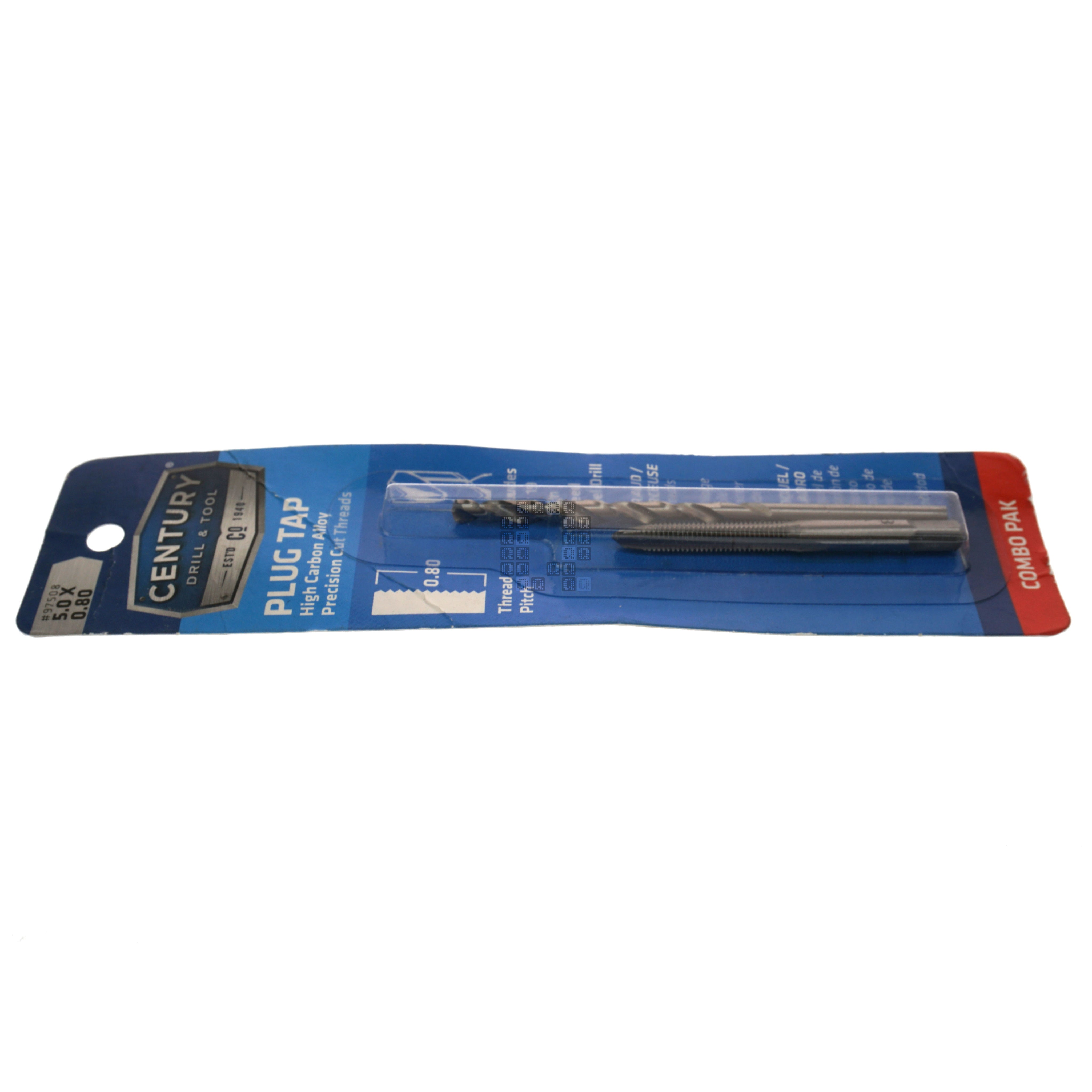 Century Drill & Tool 97508 M5-0.80mm High Carbon Alloy Plug Tap & #19 HSS Drill Bit Combo Pak