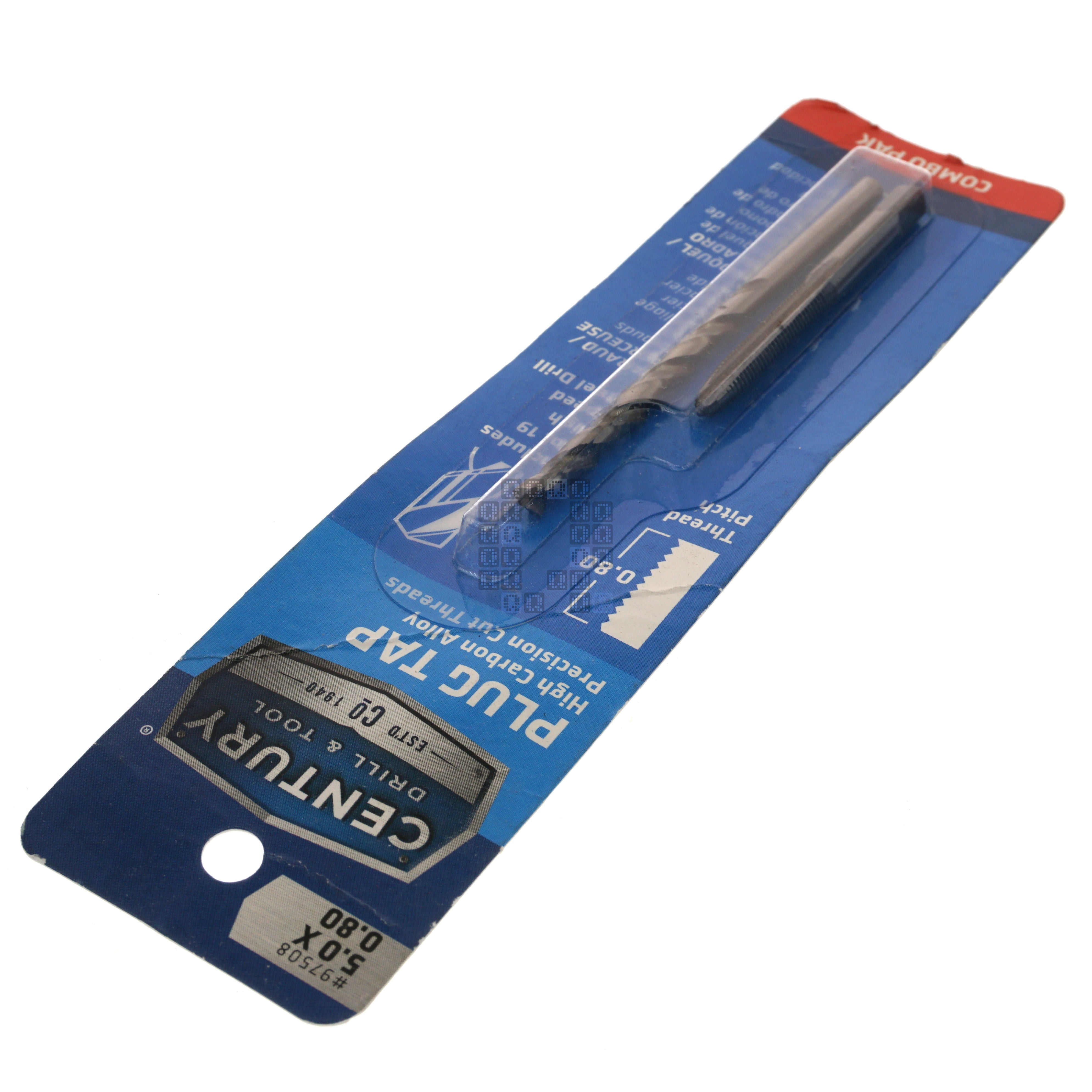 Century Drill & Tool 97508 M5-0.80mm High Carbon Alloy Plug Tap & #19 HSS Drill Bit Combo Pak