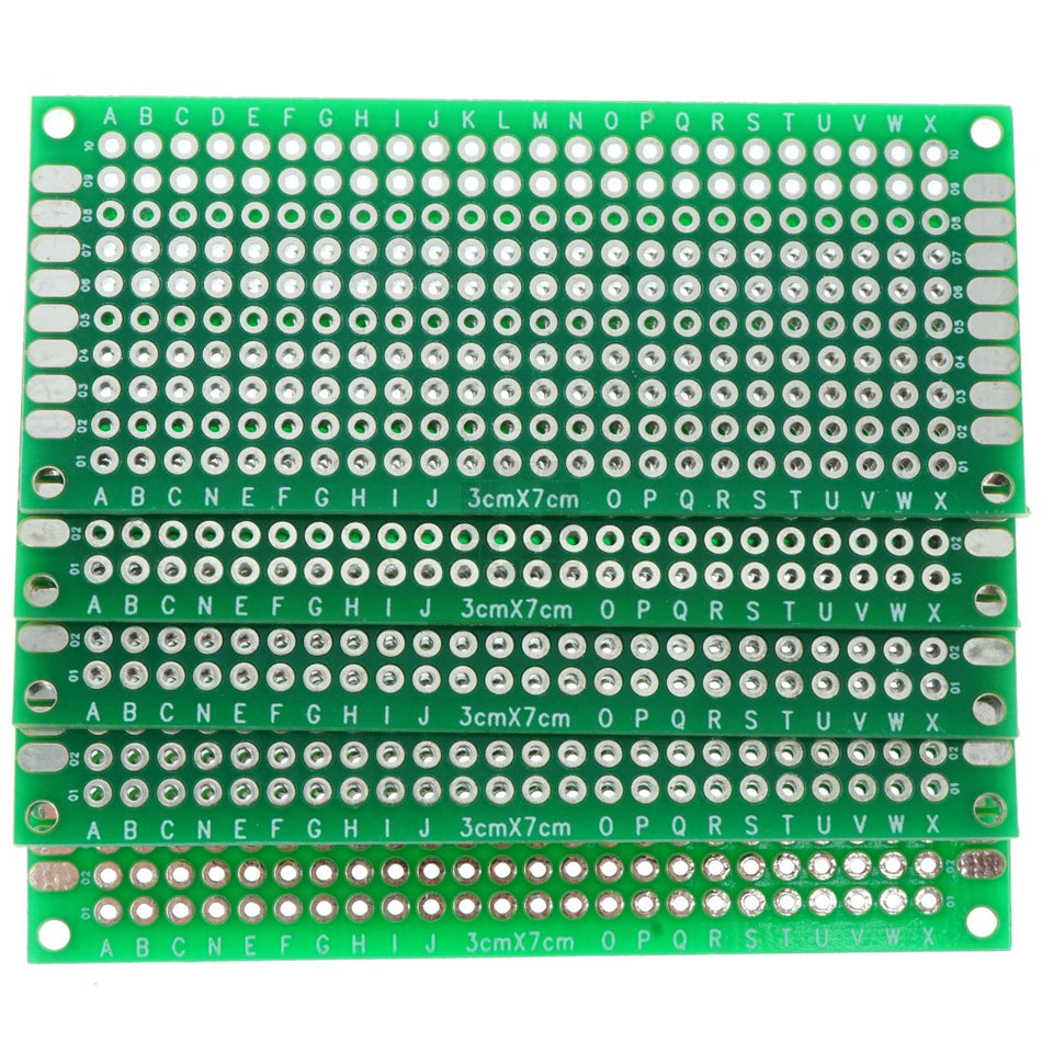 3cm x 7cm Green PCB Printed Circuit Board, 5 Pack, 240 Holes, 16 Pads