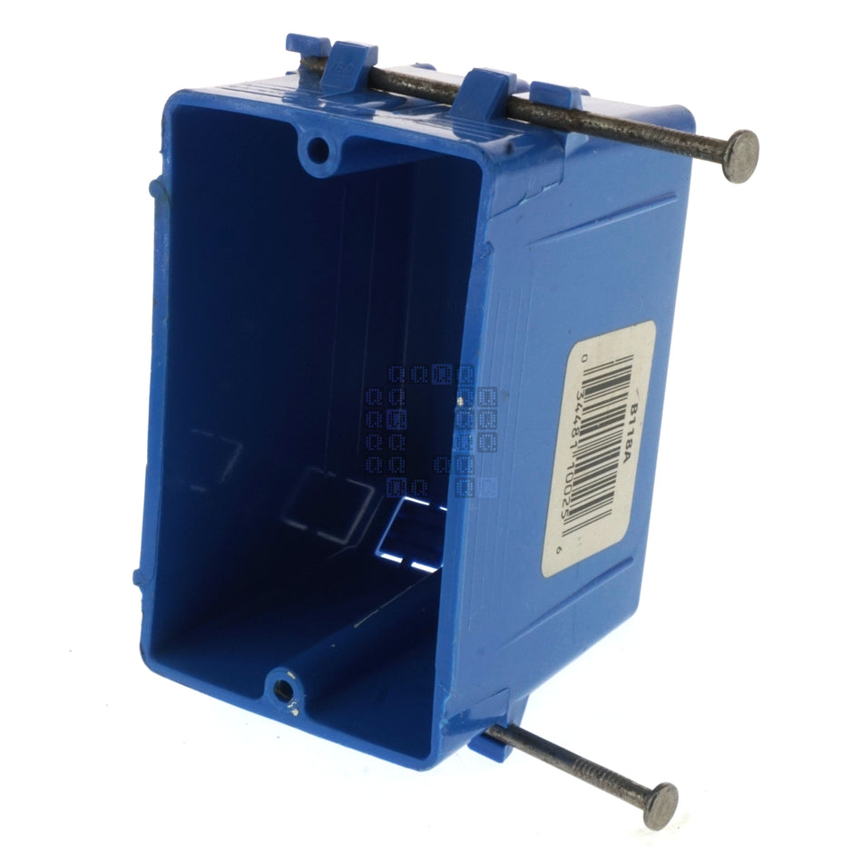 Carlon B118A 1-Gang, 4-Knockout, Blue PVC, Captive Nail Mounting, 18 cu-in