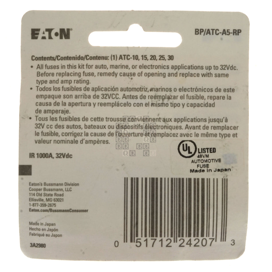 Eaton Bussmann BP/ATC-A5-RP ATC Fuse Assortment, 10 to 30 Amps