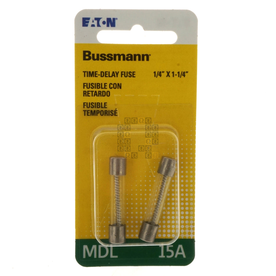 Eaton Bussmann BP/MDL-15 Time Delay Glass Fuse Package Front
