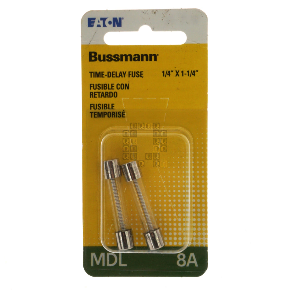Eaton Bussmann BP/MDL-8 Time Delay Glass Fuse 2 Pack, 8 Amp, 250VAC