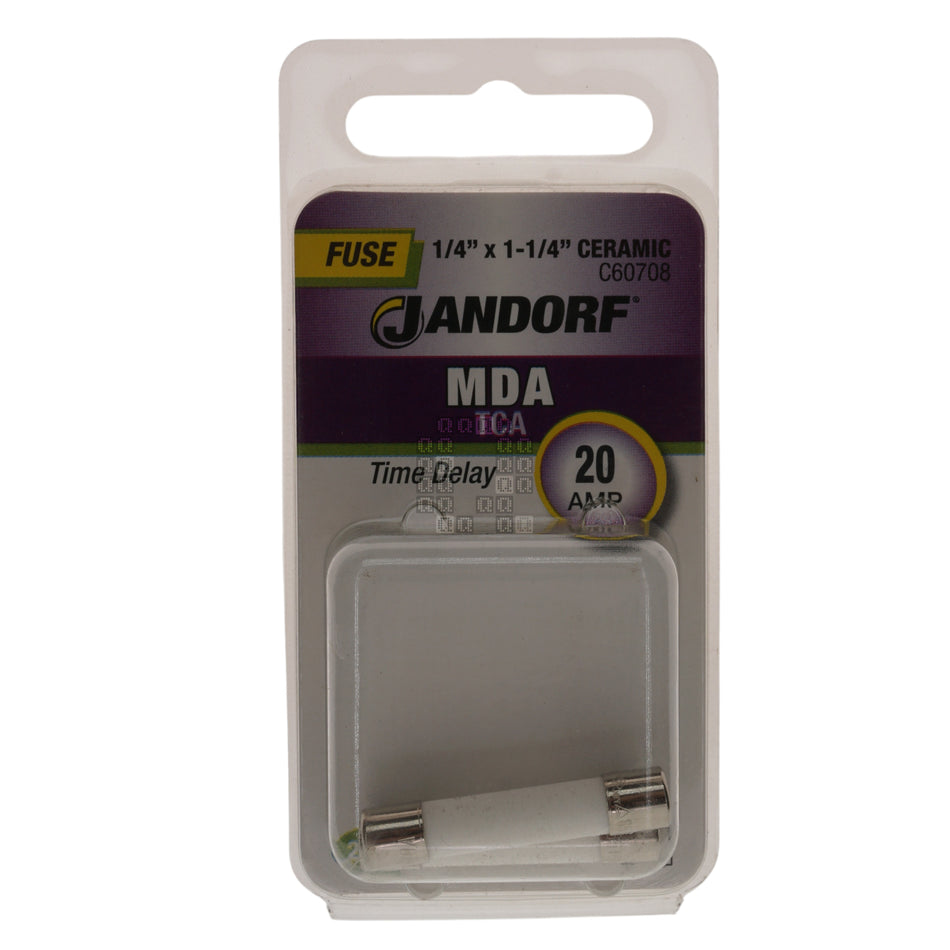 Jandorf C60708 Ceramic Body Slow Blow Time Delay Fuse, 20-Amp, 250VAC Package Front