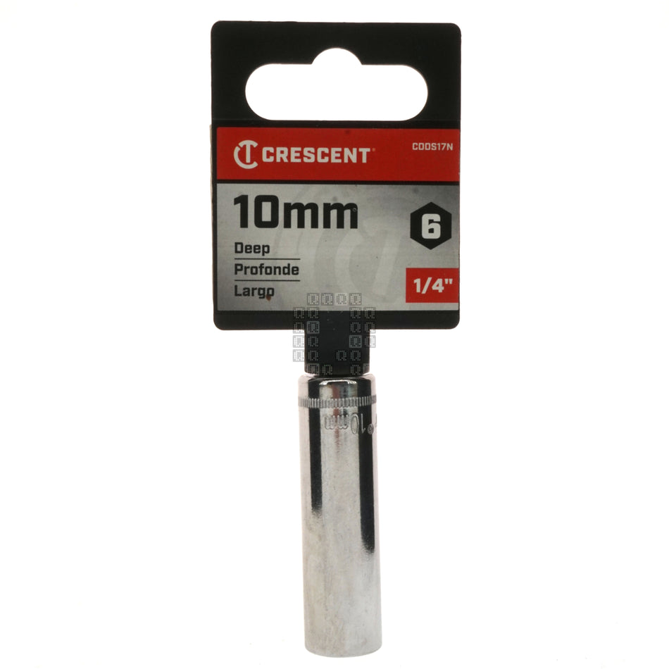 Crescent CDDS17N 1/4" Drive 6-Point Deep Metric Chrome Socket, 10mm
