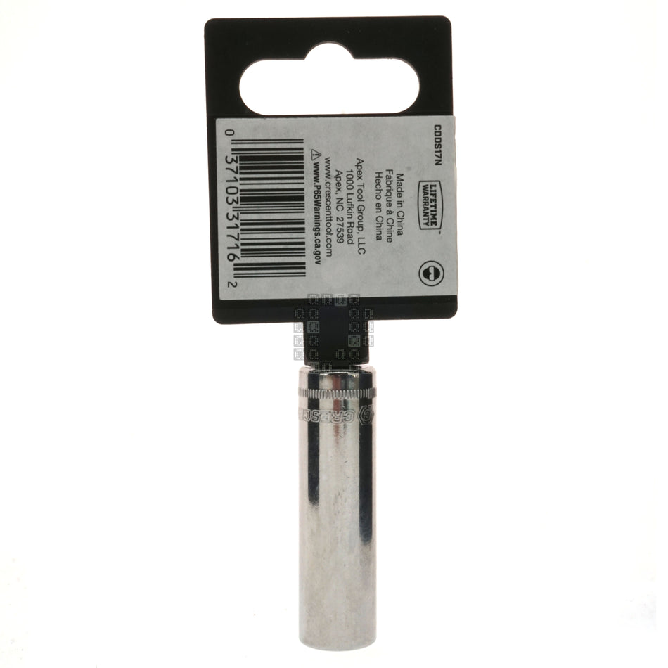 Crescent CDDS17N 1/4" Drive 6-Point Deep Metric Chrome Socket, 10mm