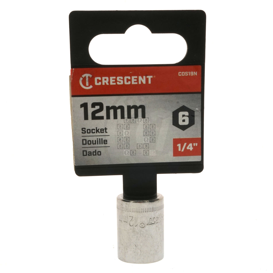 Crescent Tool CDS19N 1/4" Drive 6-Point Standard Length Metric Chrome Socket, 12mm