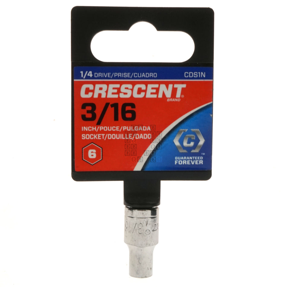Crescent CDS1N 1/4" Drive 6-Point Standard Length SAE Chrome Socket, 3/16"