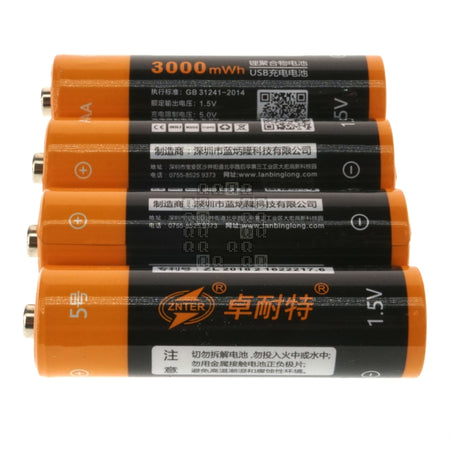 Znter USB-C Rechargeable 'AA' Li-ion Battery, 4-Pack, 2000mAh, 1.5VDC