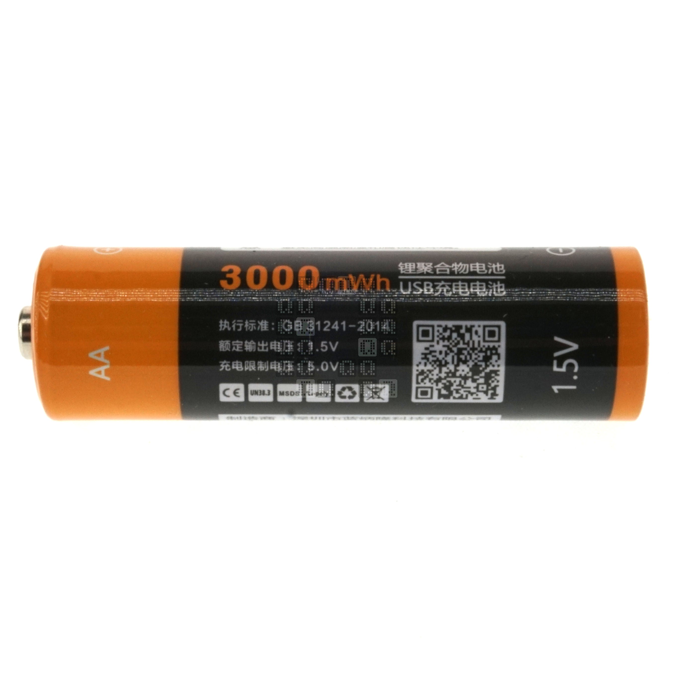 Znter USB-C Rechargeable 'AA' Li-ion Battery, 2000mAh, 1.5VDC
