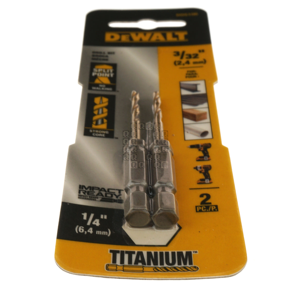 DeWALT DD5106 3/32" Impact Ready Drill Bit, TiN Coated, Pilot Point, 2-Pack, 1/4" Hex Quick Change Shank
