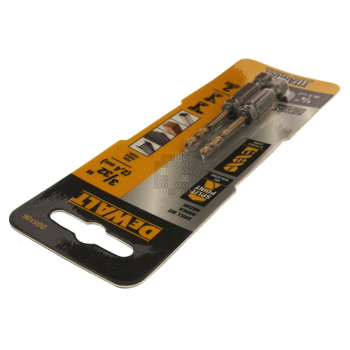 DeWALT DD5106 3/32" Impact Ready Drill Bit, TiN Coated, Pilot Point, 2-Pack, 1/4" Hex Quick Change Shank