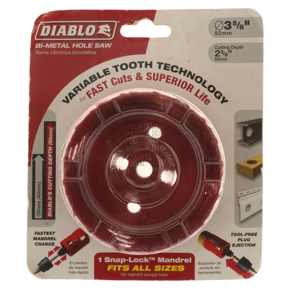 Diablo Tools DHS3625 Bi-Metal Hole Saw, 3-5/8" Diameter