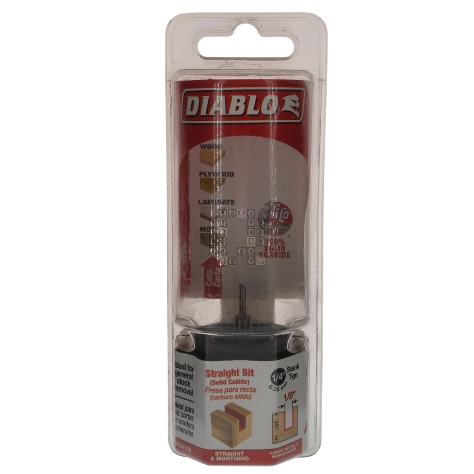 Diablo DR04100 1/8" Diameter Straight Solid Carbide Router Bit, 1/4" Shank