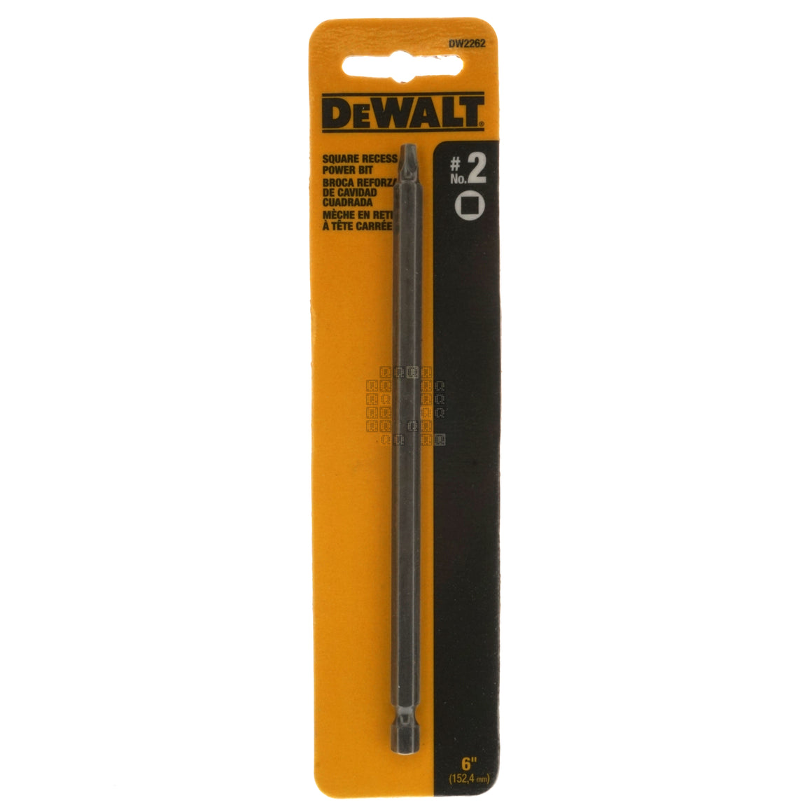 DeWALT Industrial Tool DW2262 SQ2 / #2 Square Recess Power Bit, 6" Length Silver Package Front