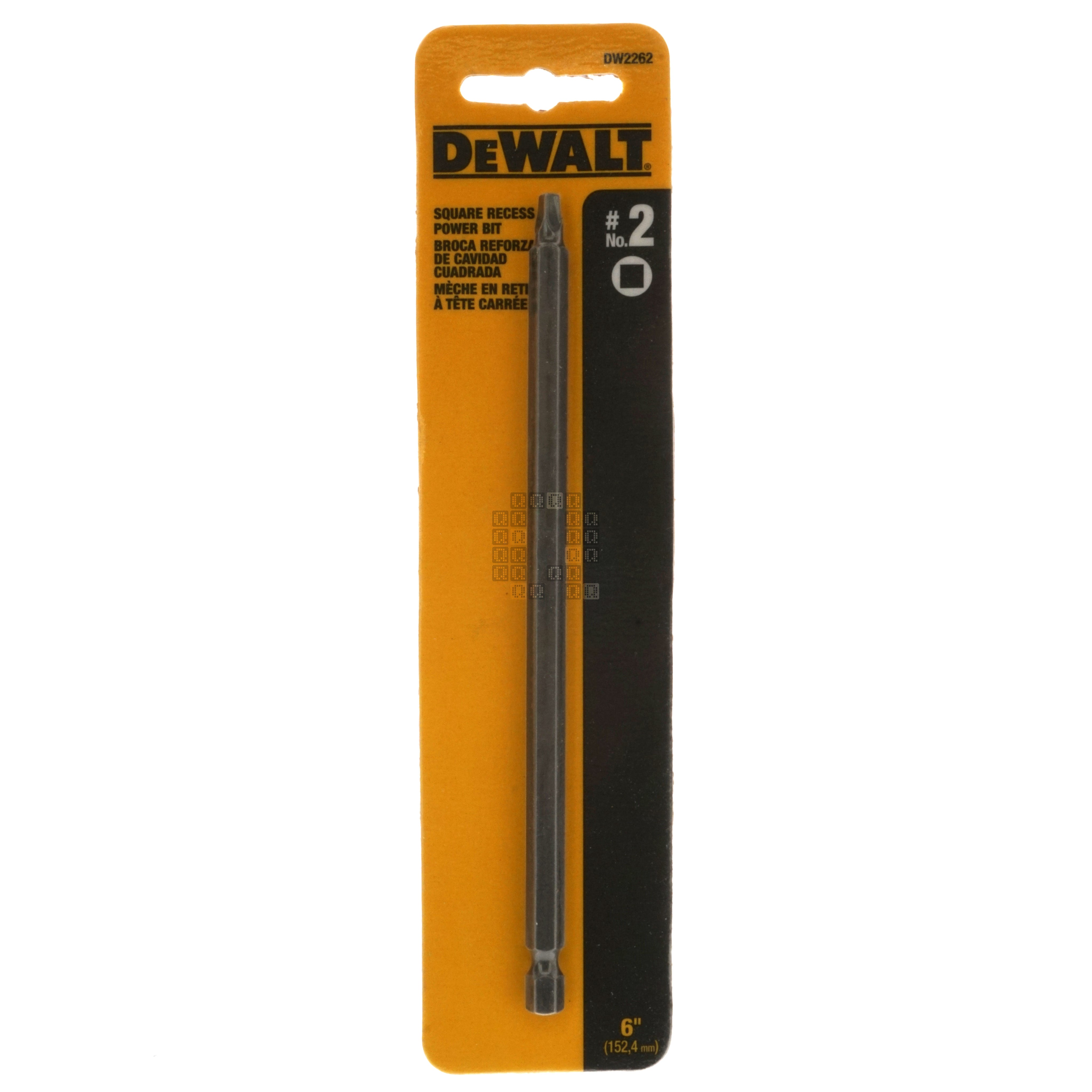 DeWALT Industrial Tool DW2262 SQ2 / #2 Square Recess Power Bit, 6" Length Silver Package Front