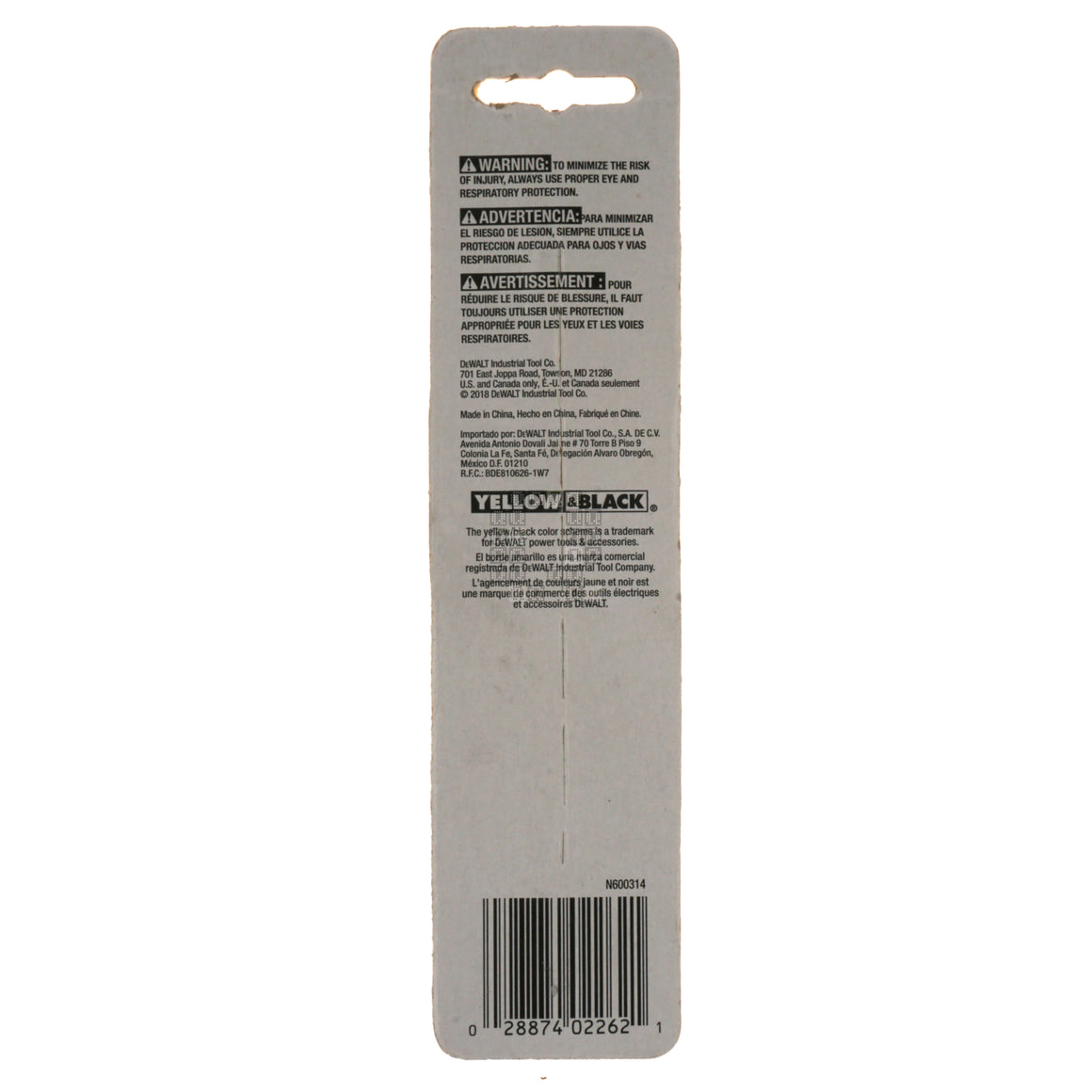 DeWALT Industrial Tool DW2262 SQ2 / #2 Square Recess Power Bit, 6" Length Silver Package Back