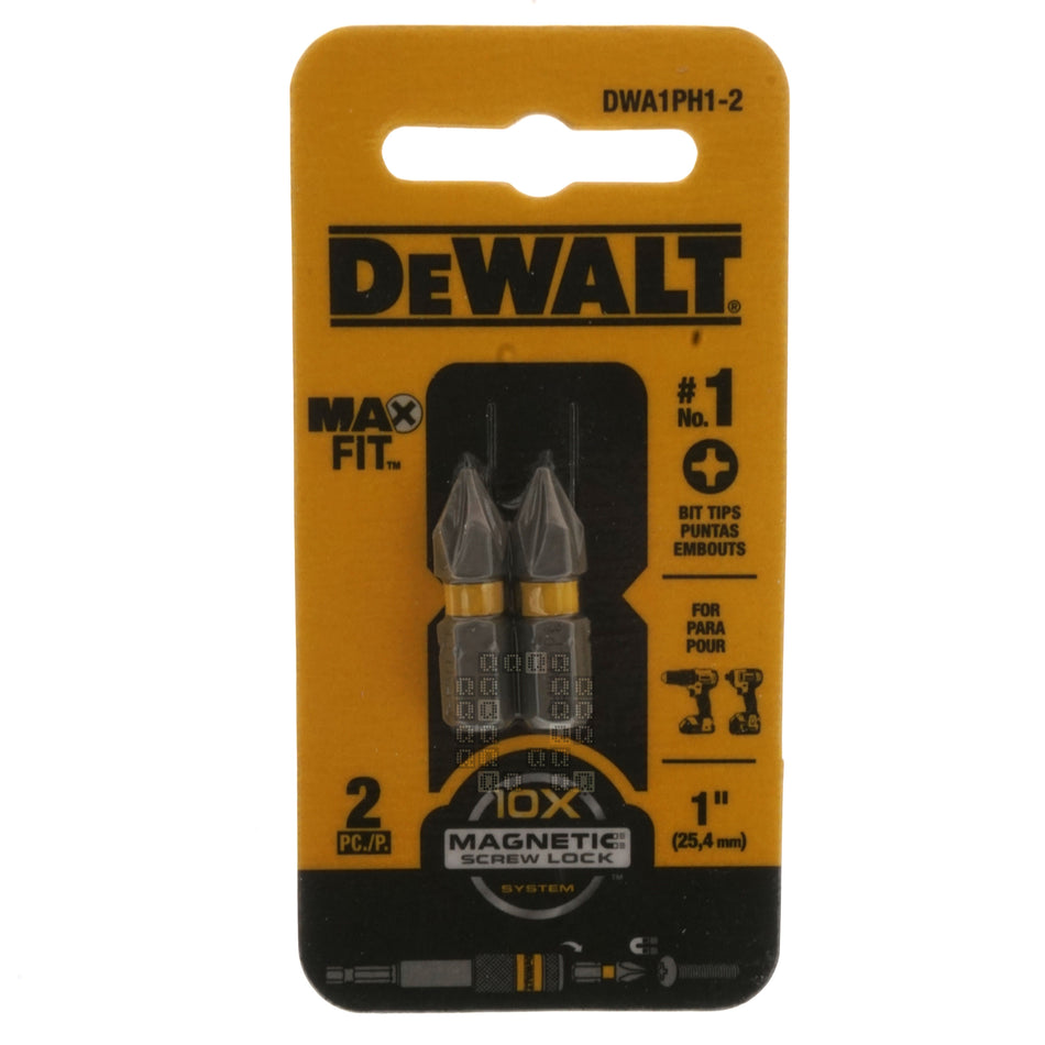 DeWALT DWA1PH1-2 PH1 / #1 Phillips MAX FIT Bit Tips, 1" Length, 2-Pack