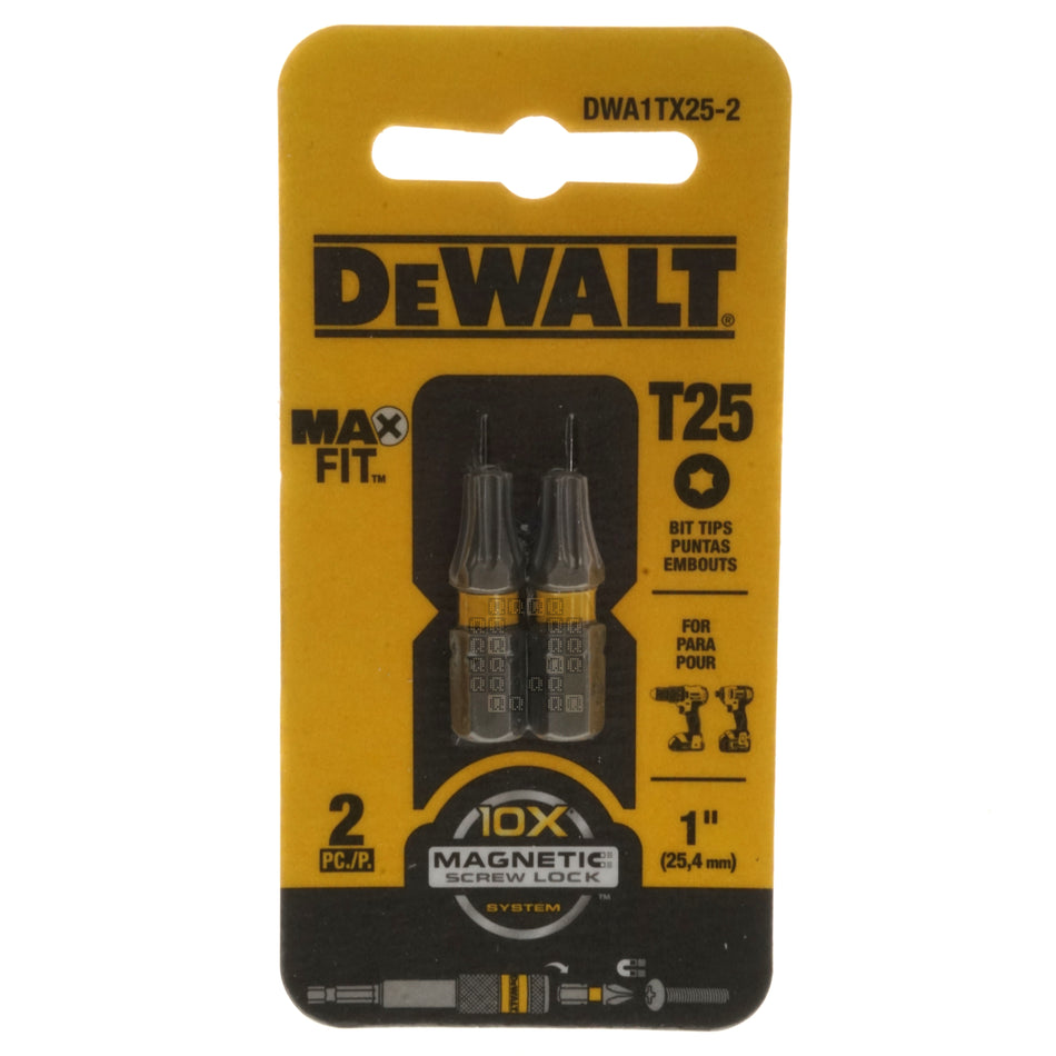 DeWALT DWA1TX25-2 T25 TORX MAX FIT Bit Tips, 1" Length, 2-Pack