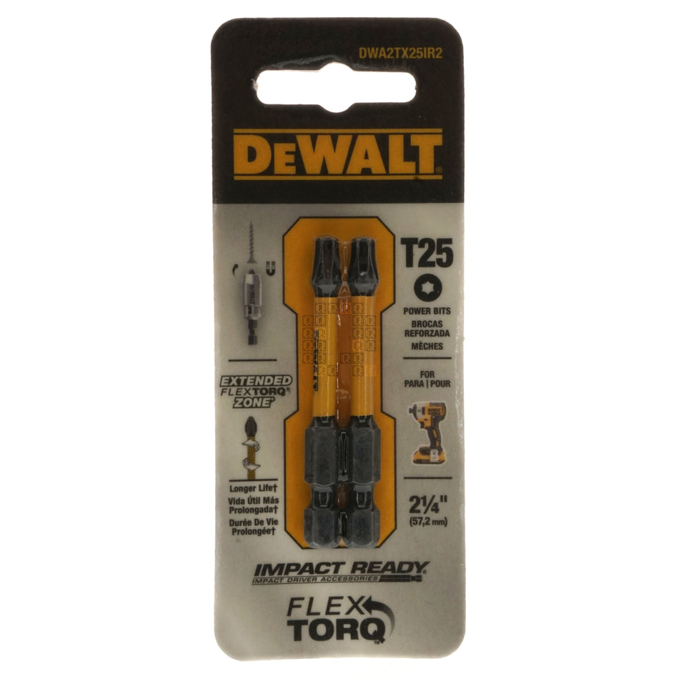 DeWALT Industrial Tool DWA2TX25IR2 T25 TORX Impact Ready Flex TORQ Power Bits, 2-1/4" Length, 2-Pack