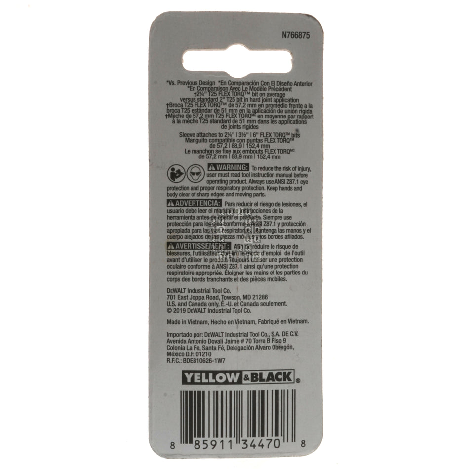 DeWALT Industrial Tool DWA2TX25IR2 T25 TORX Impact Ready Flex TORQ Power Bits, 2-1/4" Length, 2-Pack