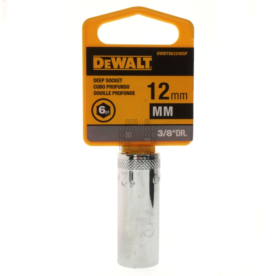 DeWALT DWMT86324OSP 12mm Deep Metric Chrome Socket, 3/8" Drive, 86-324D 6-Point