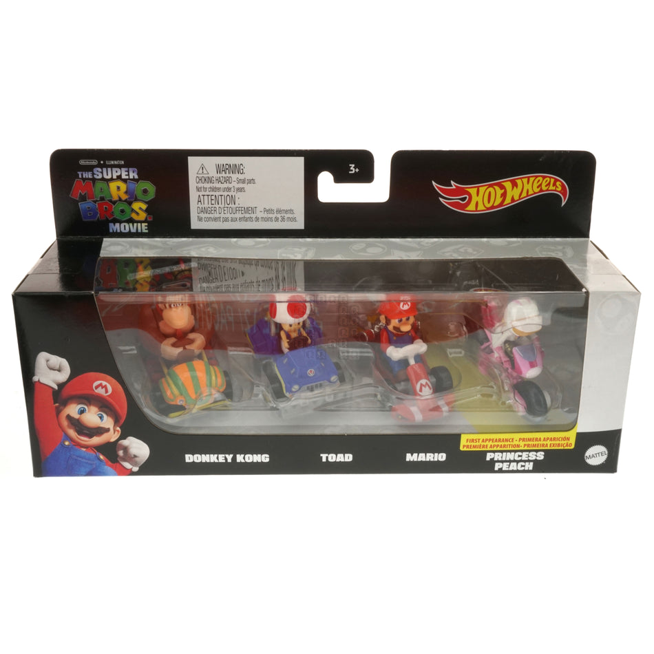 Mattel HKD43 Hot Wheels Mario Kart 4-Pack Diecast Cars - Donkey Kong, Toad, Mario, Princess Peach