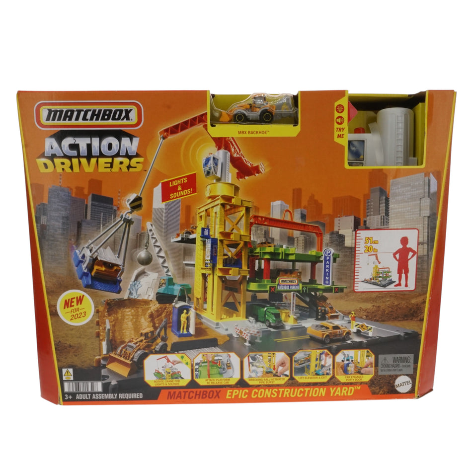 Mattel HPD62 Matchbox Action Drivers Epic Construction Yard, Lights and Sounds Playset