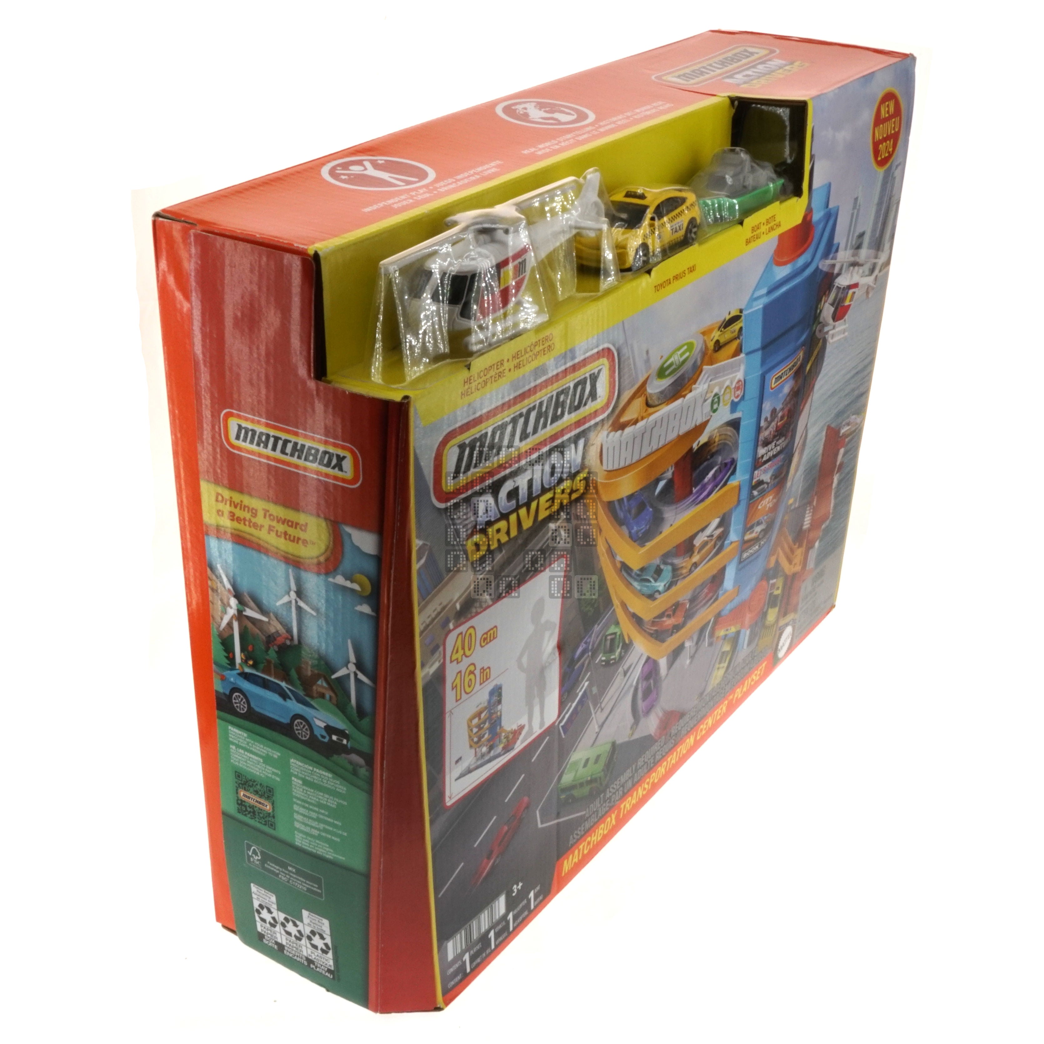 Matchbox Action Drivers Transportation Center With A 1:64 Scale Taxi, Boat & Helicopter Plus A Food Vendor Accessory (3 Vehicles, 1 Accessory)