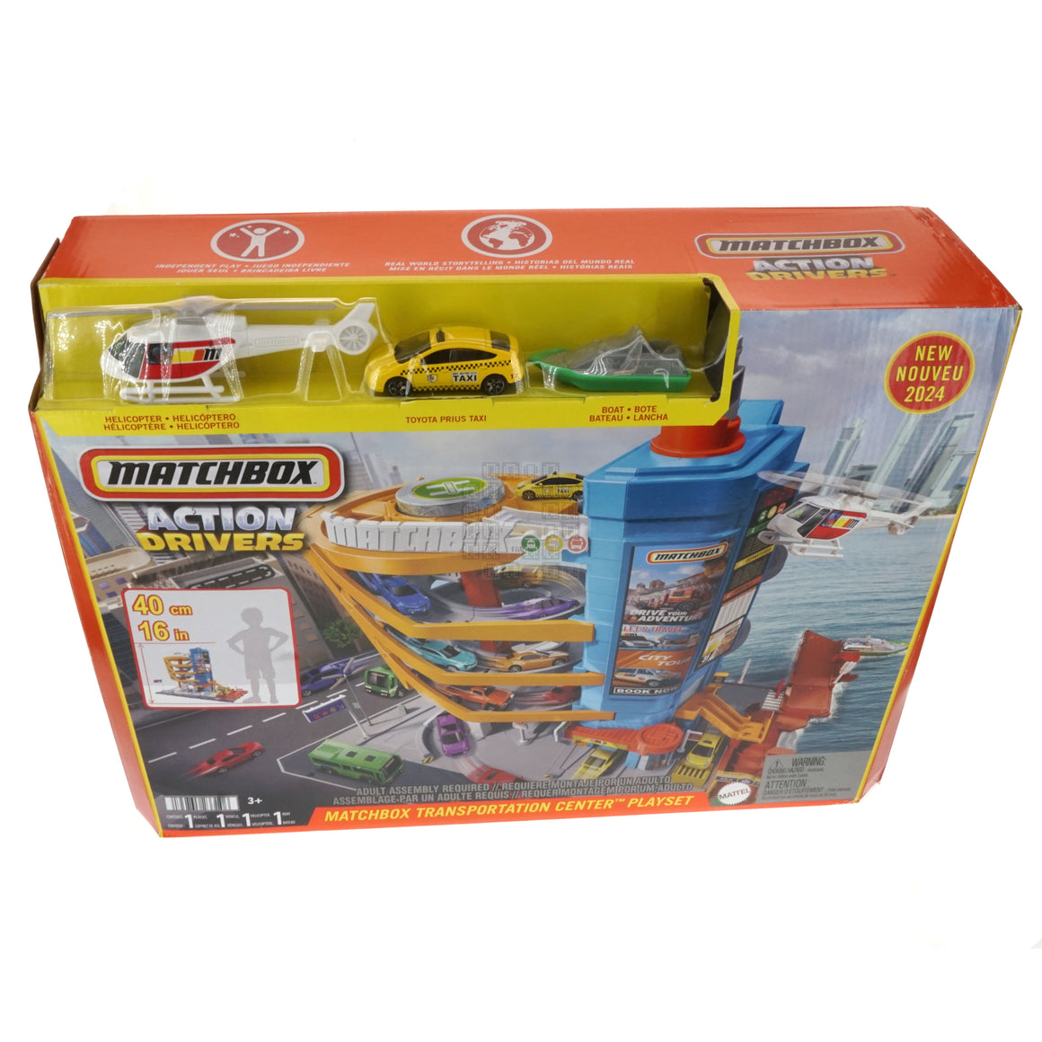 Matchbox Action Drivers Transportation Center With A 1:64 Scale Taxi, Boat & Helicopter Plus A Food Vendor Accessory (3 Vehicles, 1 Accessory)