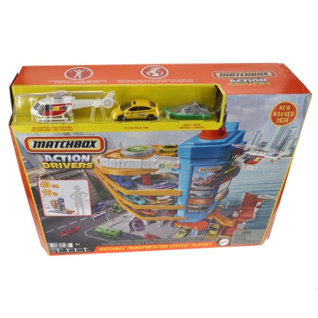 Matchbox Action Drivers Transportation Center With A 1:64 Scale Taxi, Boat & Helicopter Plus A Food Vendor Accessory (3 Vehicles, 1 Accessory)