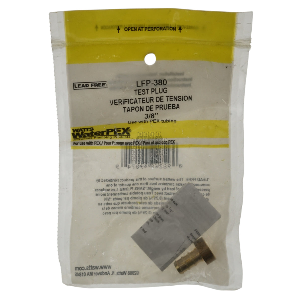 Watts LFP-380 WaterPEX 3/8" Lead Free Brass Test Plug Package Front