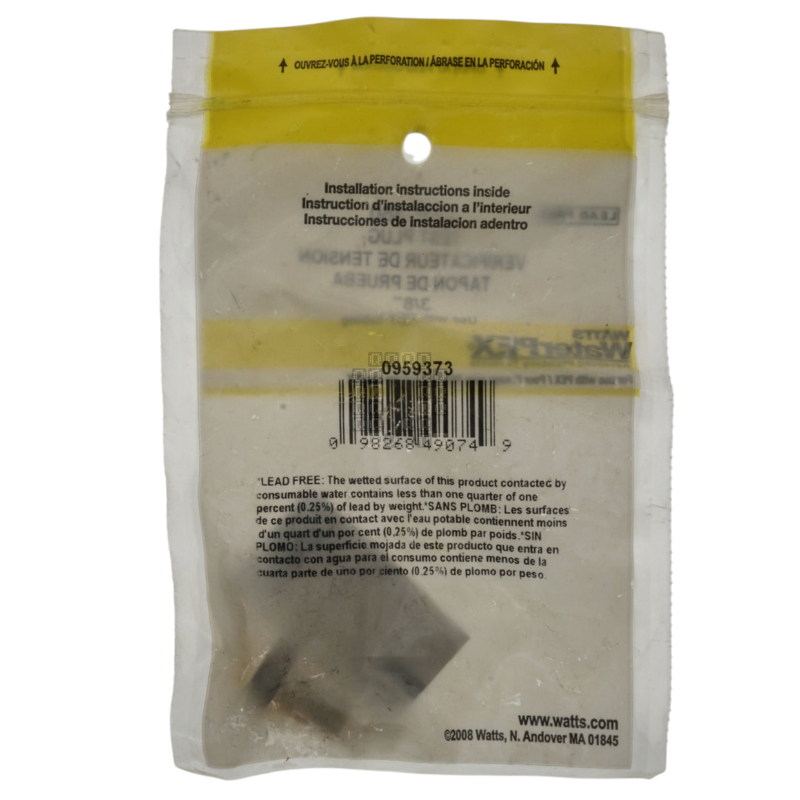 Watts LFP-380 WaterPEX 3/8" Lead Free Brass Test Plug Package Back