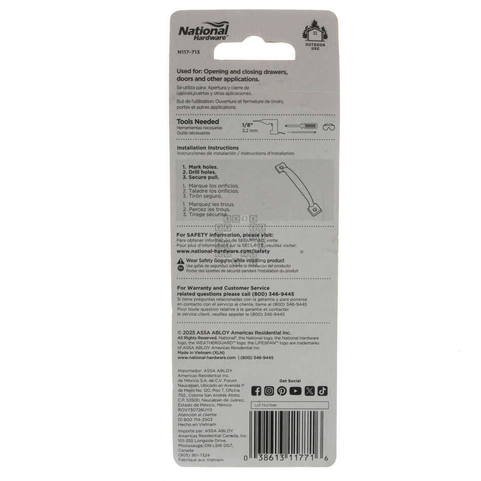 National Hardware N117-713 Weatherguard 4-3/4" Door Pull Handle, Zinc Plated