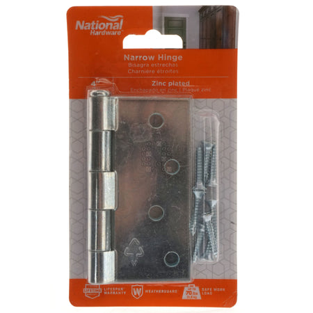 National Hardware N195-677 Outdoor 4" Narrow Hinge, Zinc Plated Steel Package Front