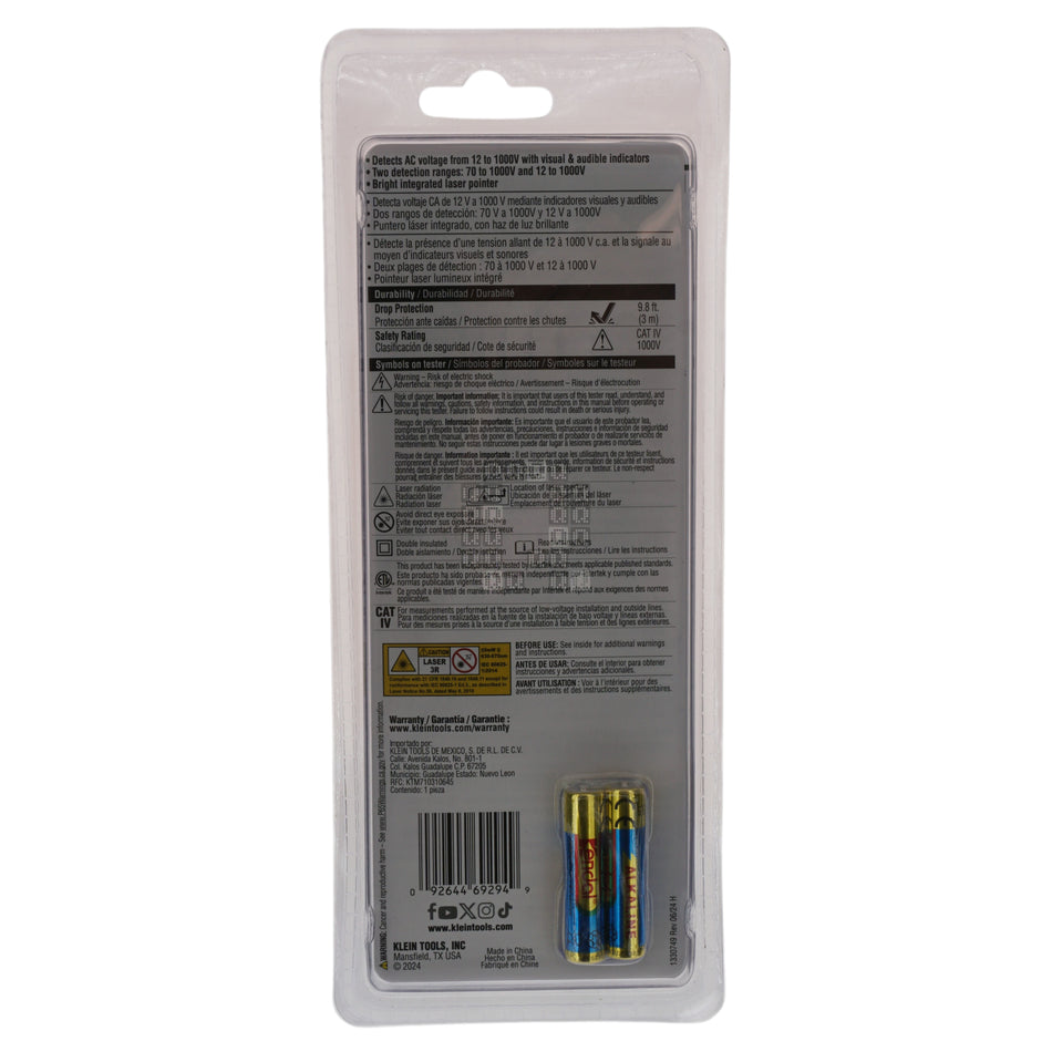 Klein Tools NCVT5A Dual-Range Non-Contact Voltage Tester with Laser Pointer Package Back