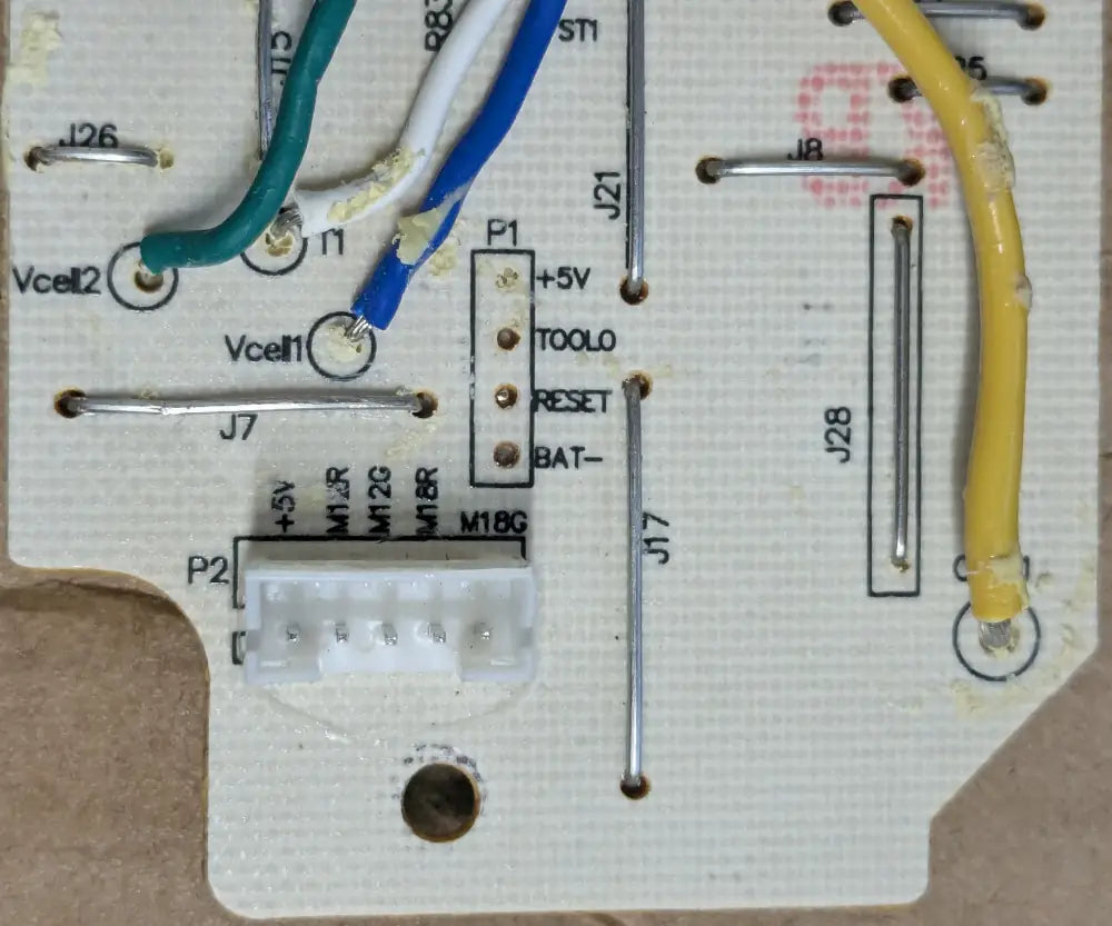 Milwaukee Rapid Charger MCU Zoom Circuit Board Reverse Engineering Milwaukee 860323004 Rapid Charger Microcontroller MCU Programming Header and Connector for LED indicators