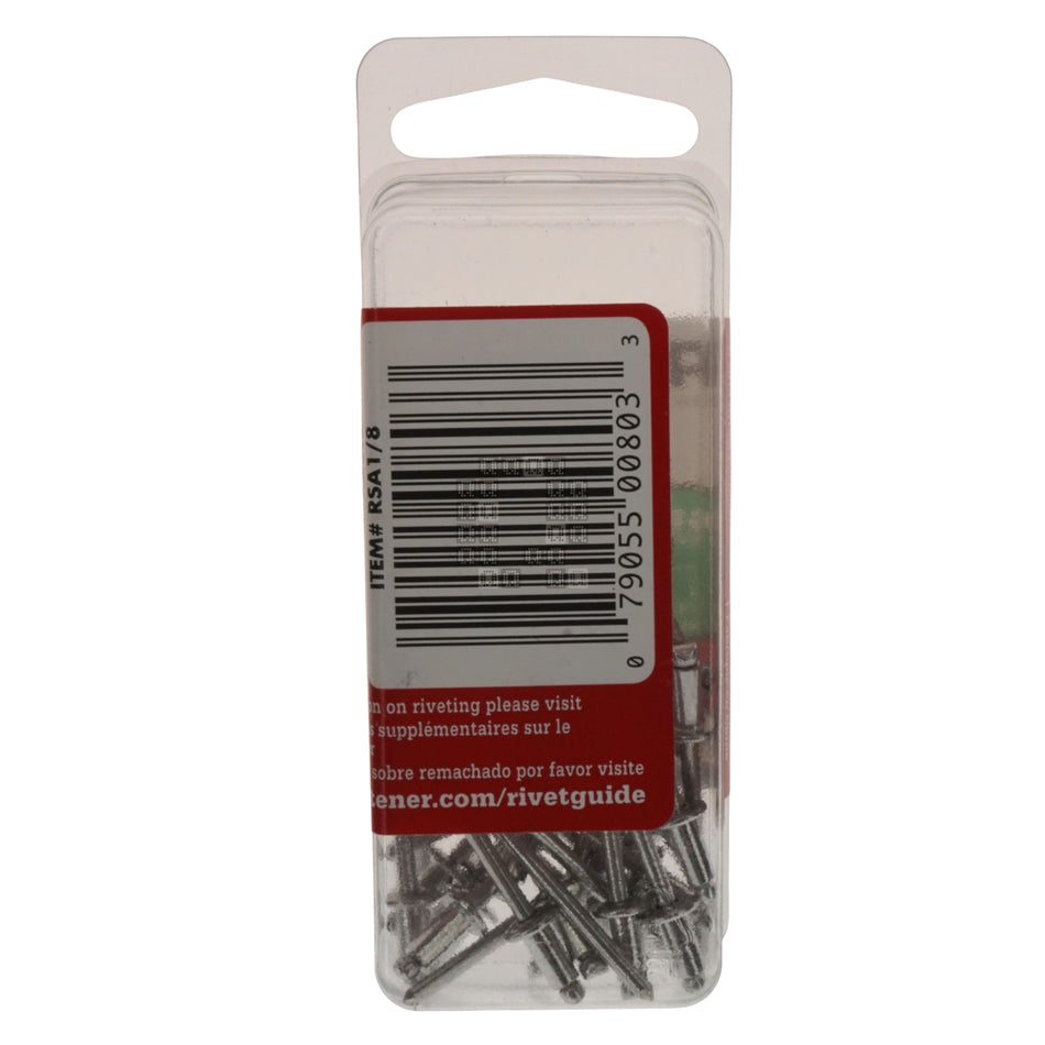 Arrow RSA1/8 1/8" Diameter x  1/8" Grip Short Aluminum Pop Rivet,  25-Pack
