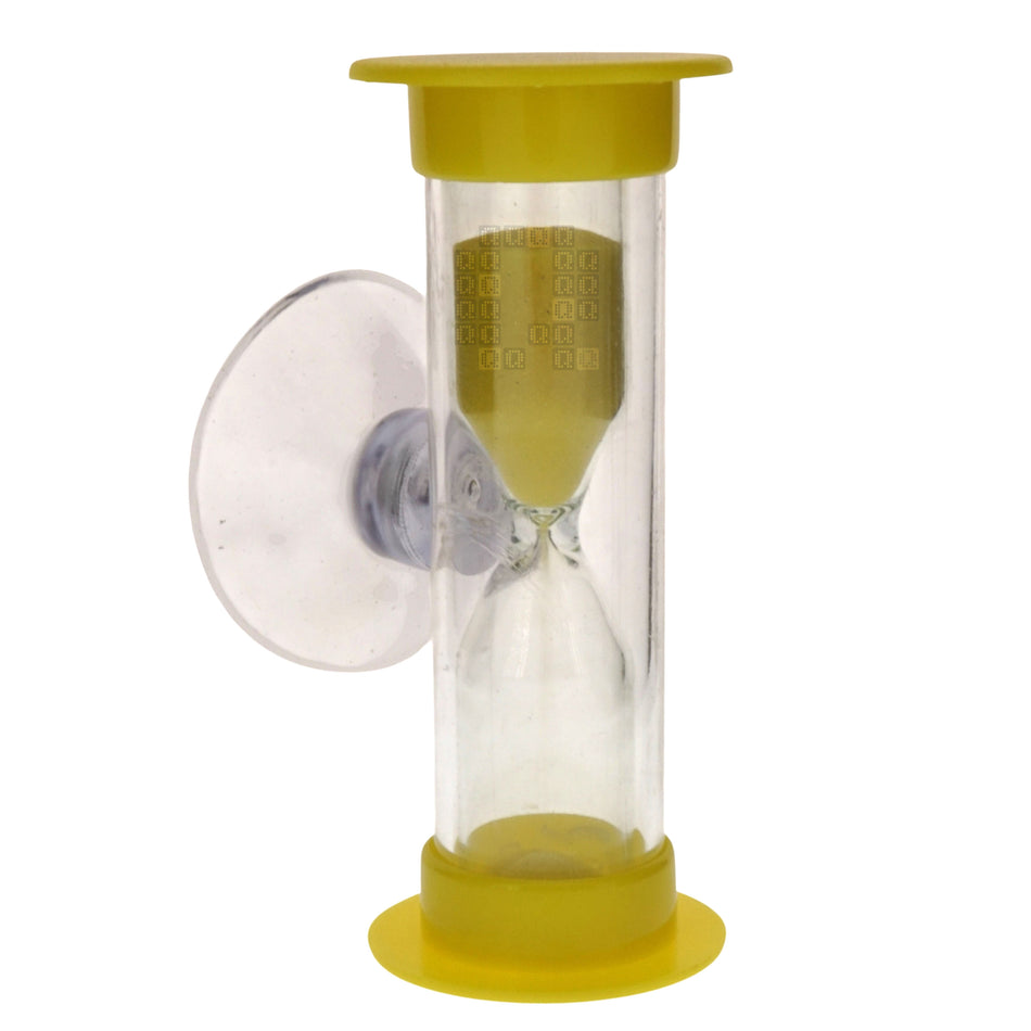 Plastic Hourglass Sand Timer with Suction Cup, 3 Minute, Yellow, 2-3/8" Height