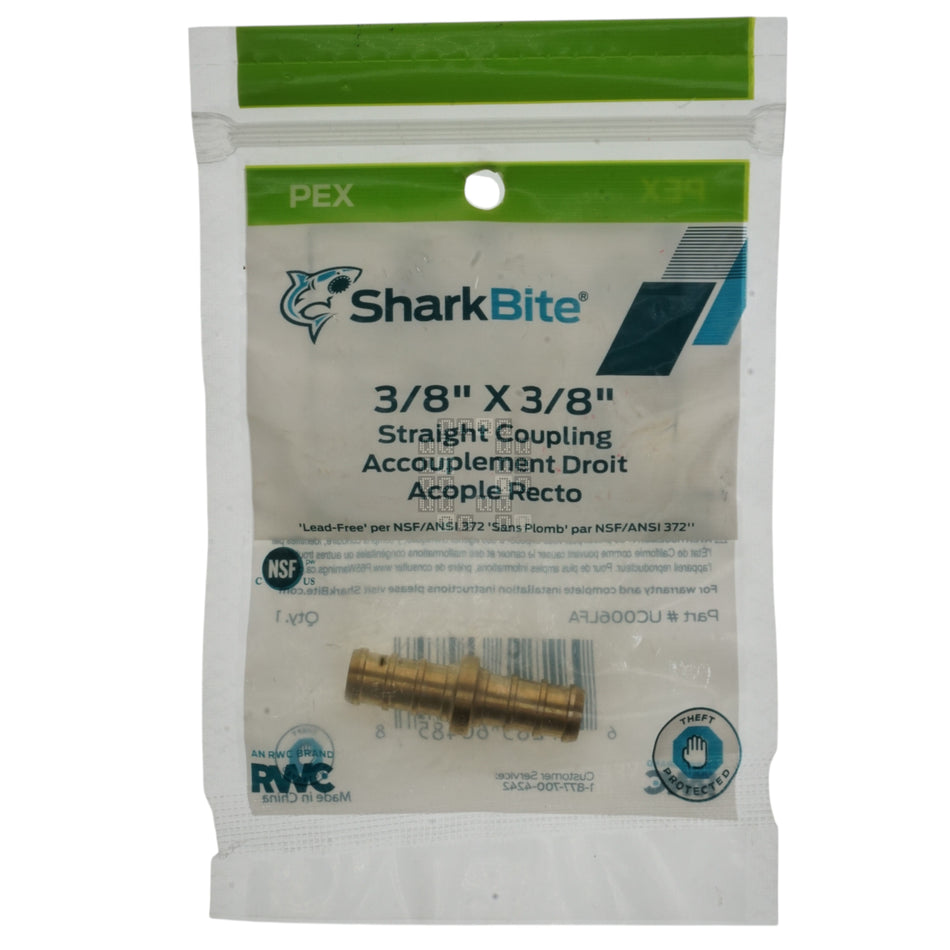 SharkBite UC006LFA 3/8" x 3/8" PEX Hose Barb Straight Coupling Adapter, Lead Free Brass