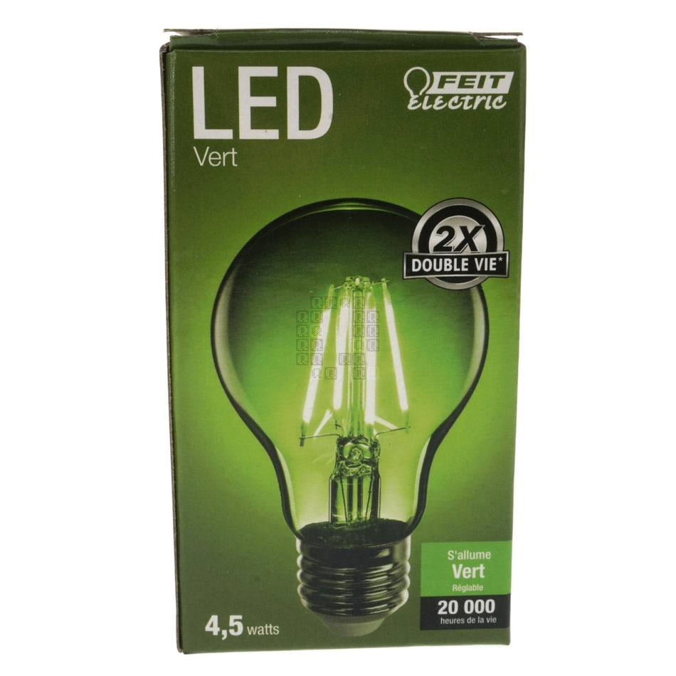 Feit Electric A19/TG/LED Green Filament LED Light Bulb, 4.5 Watt, 120V E26, Dimmable, 20,000hr