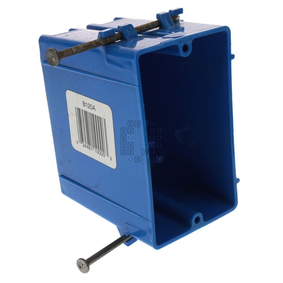 Carlon B120A  1-Gang, 4-Knockout, Blue PVC, Captive Nail Mounting