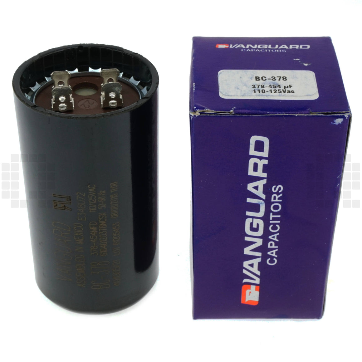 Vanguard BC-378 Black Electric Motor Start Capacitor sitting beside box