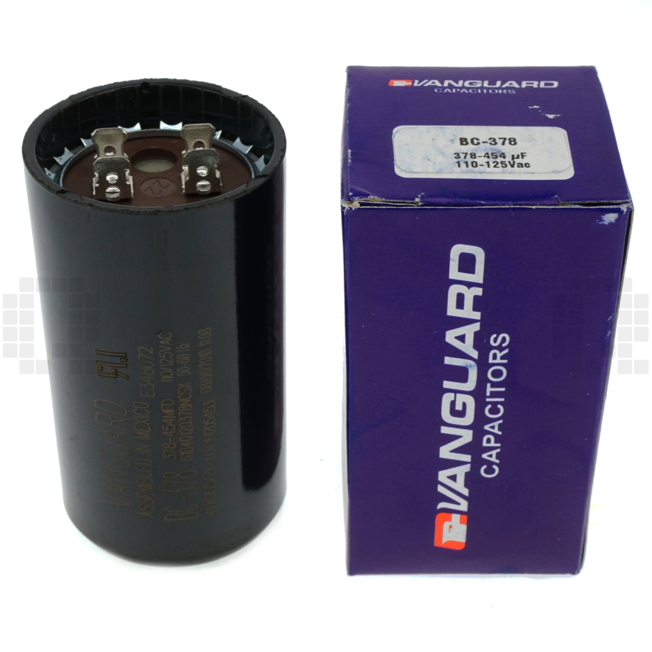 Vanguard BC-378 Black Electric Motor Start Capacitor sitting beside box