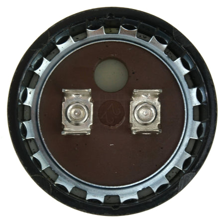 Vanguard BC-378 Black Cylindrical Electric Motor Start Capacitor Closeup of Contacts Top