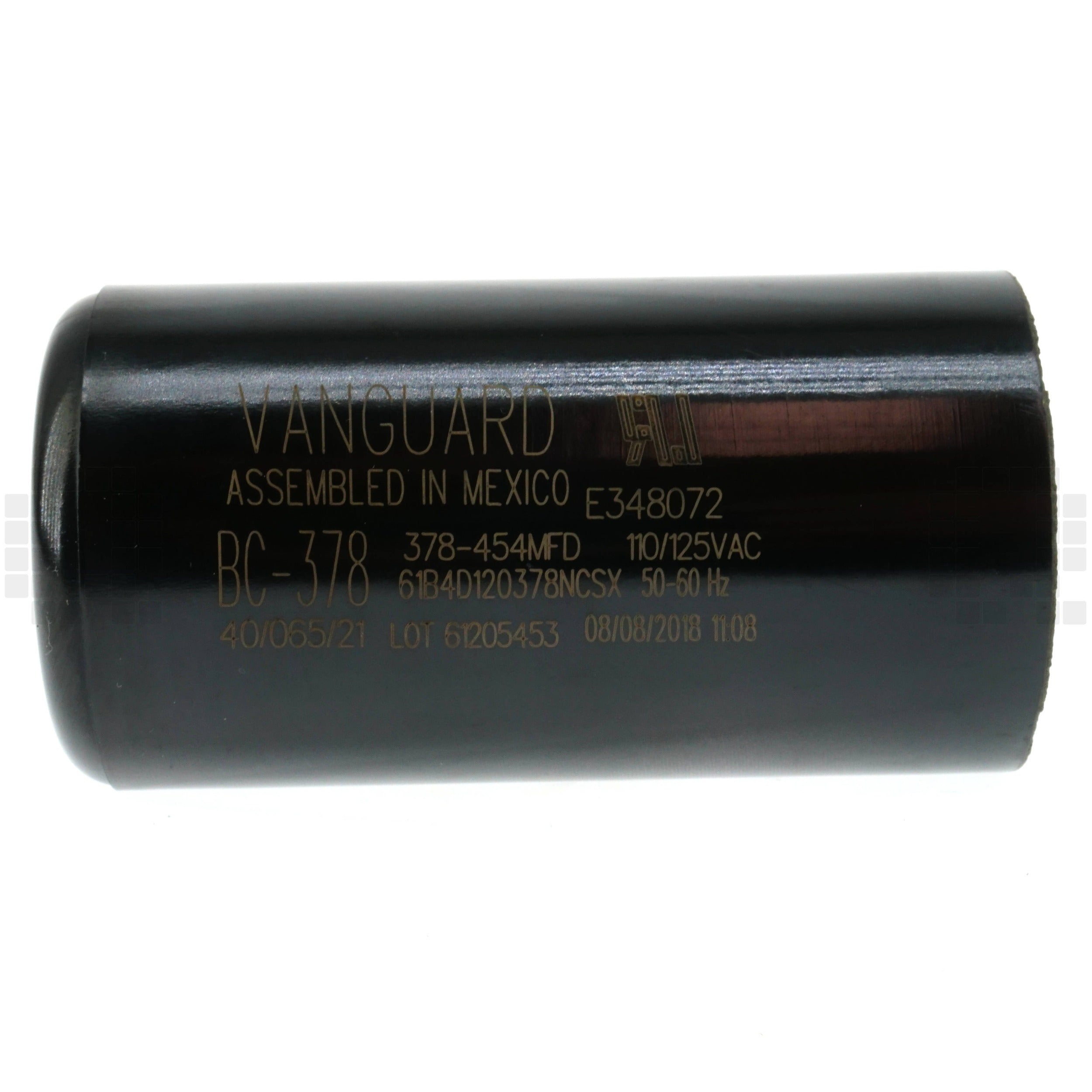 Vanguard BC-378 Black Cylindrical Electric Motor Start Capacitor Labeling