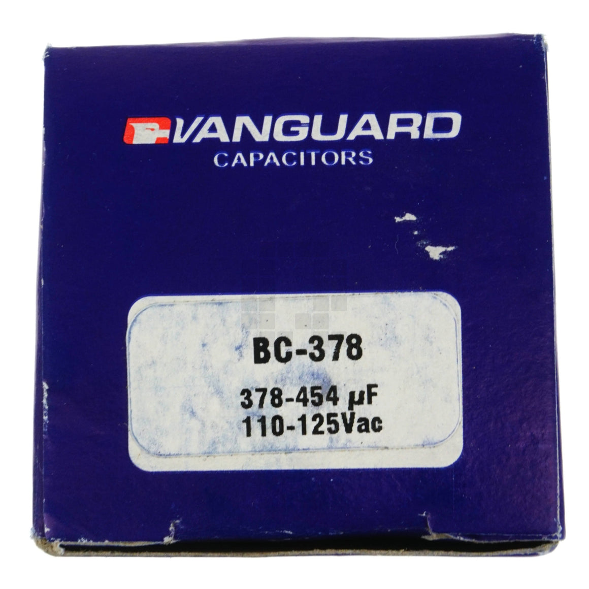 Vanguard BC-378 Black Cylindrical Electric Motor Start Capacitor Box Label